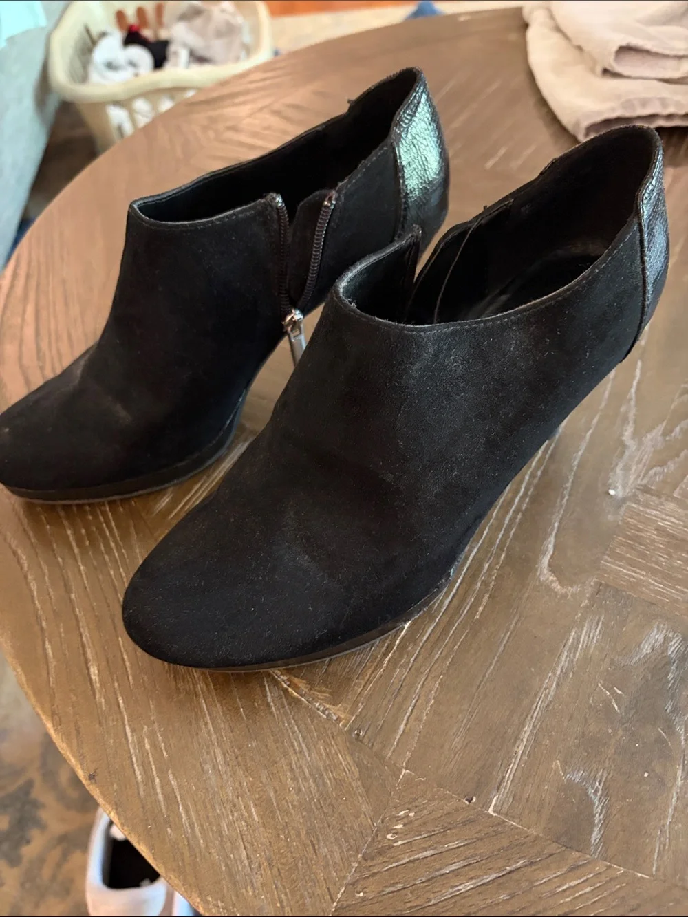 Women's Black Suede Ankle Booties - Heels